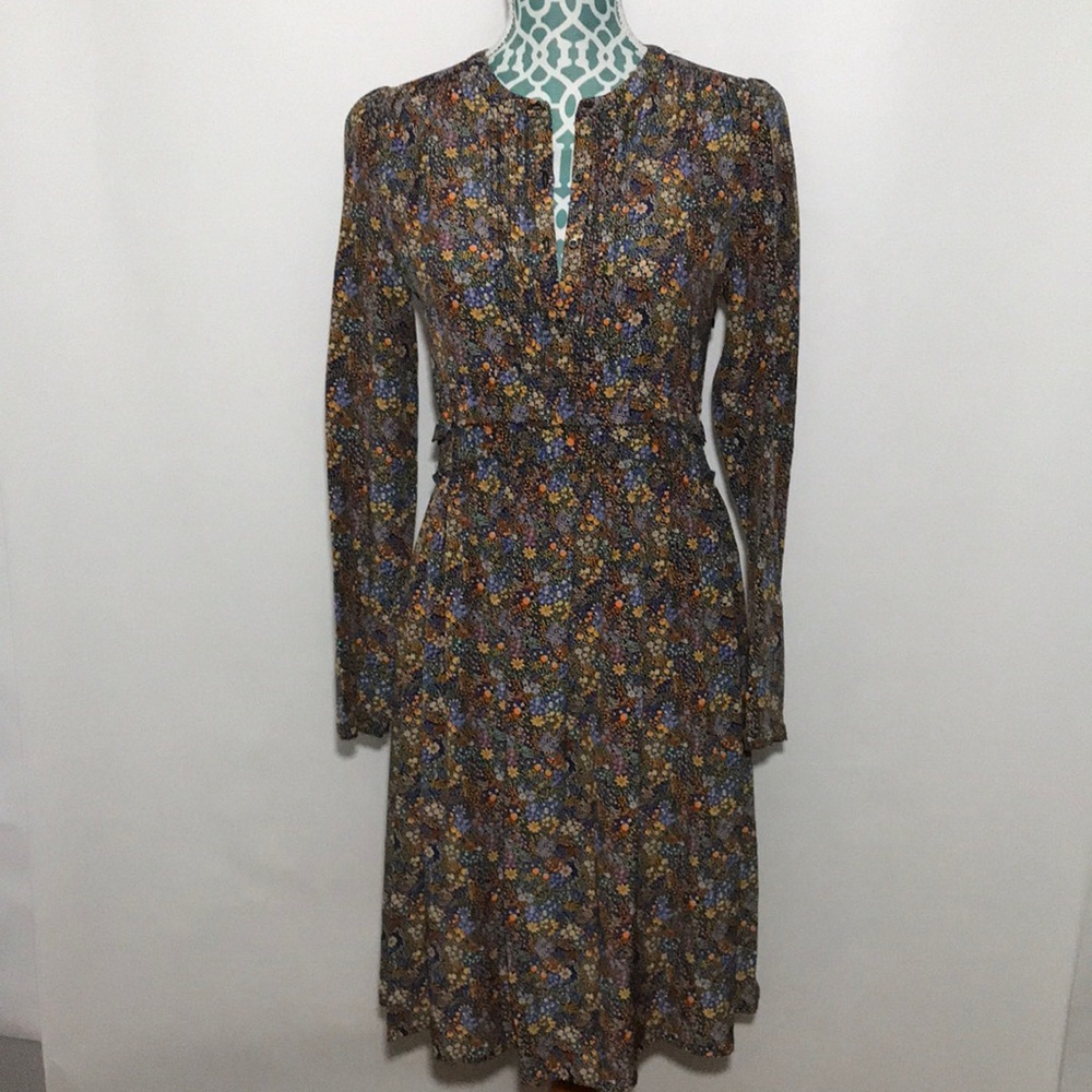 Vanessa Bruno ATHE 100% Silk Floral Long Sleeve Dress Size 36 or 6 US